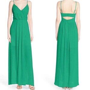 Adelyn Rae Emerald green pleated surplice neckline high low maxi dress M